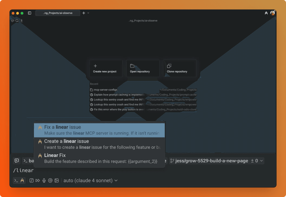Warp terminal interface