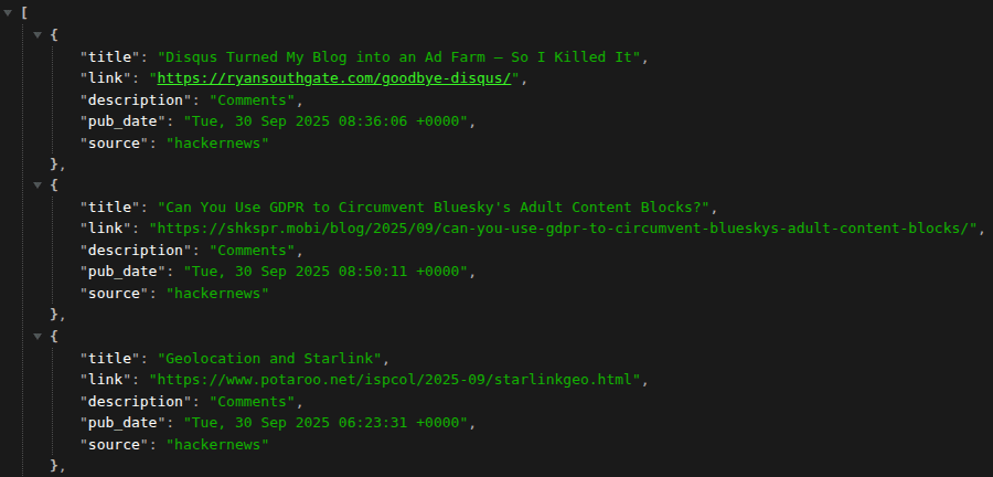 RSS feed output