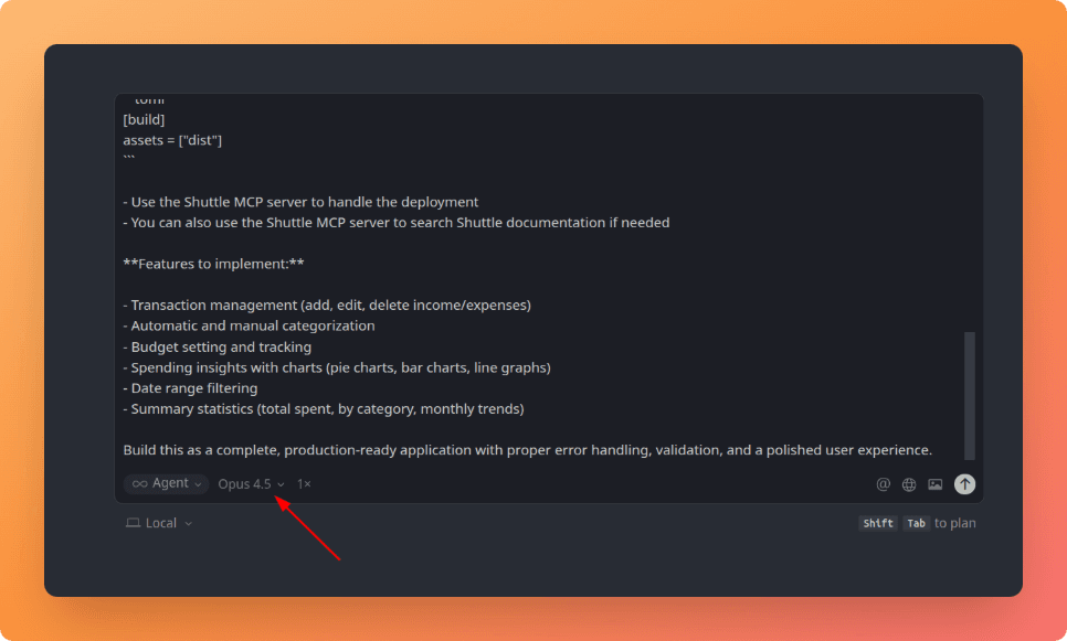 Cursor Agent view with the prompt