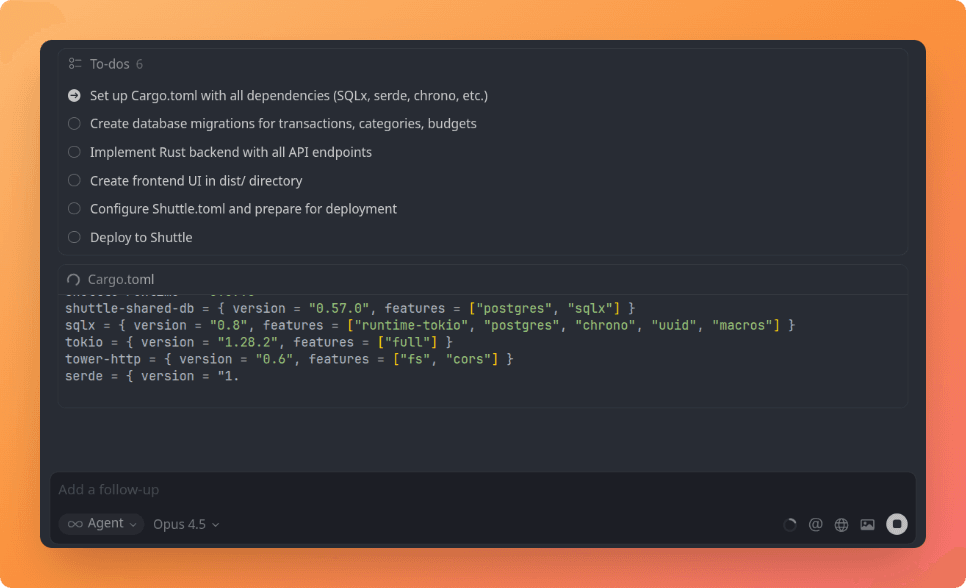 Opus working through the todo list
