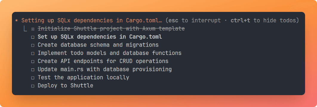 Claude Code building the todo application