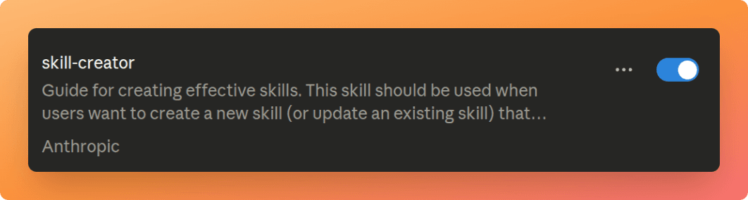 Enabling the skill-creator in Claude settings