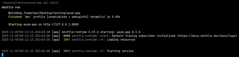 shuttle run without --quiet flag