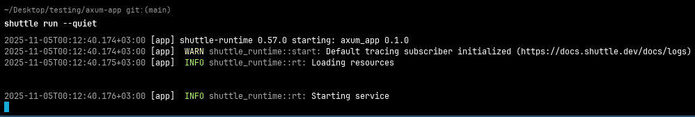 shuttle run with --quiet flag