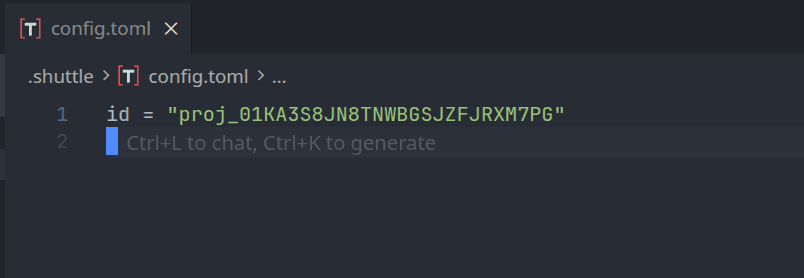 Config file showing the project ID