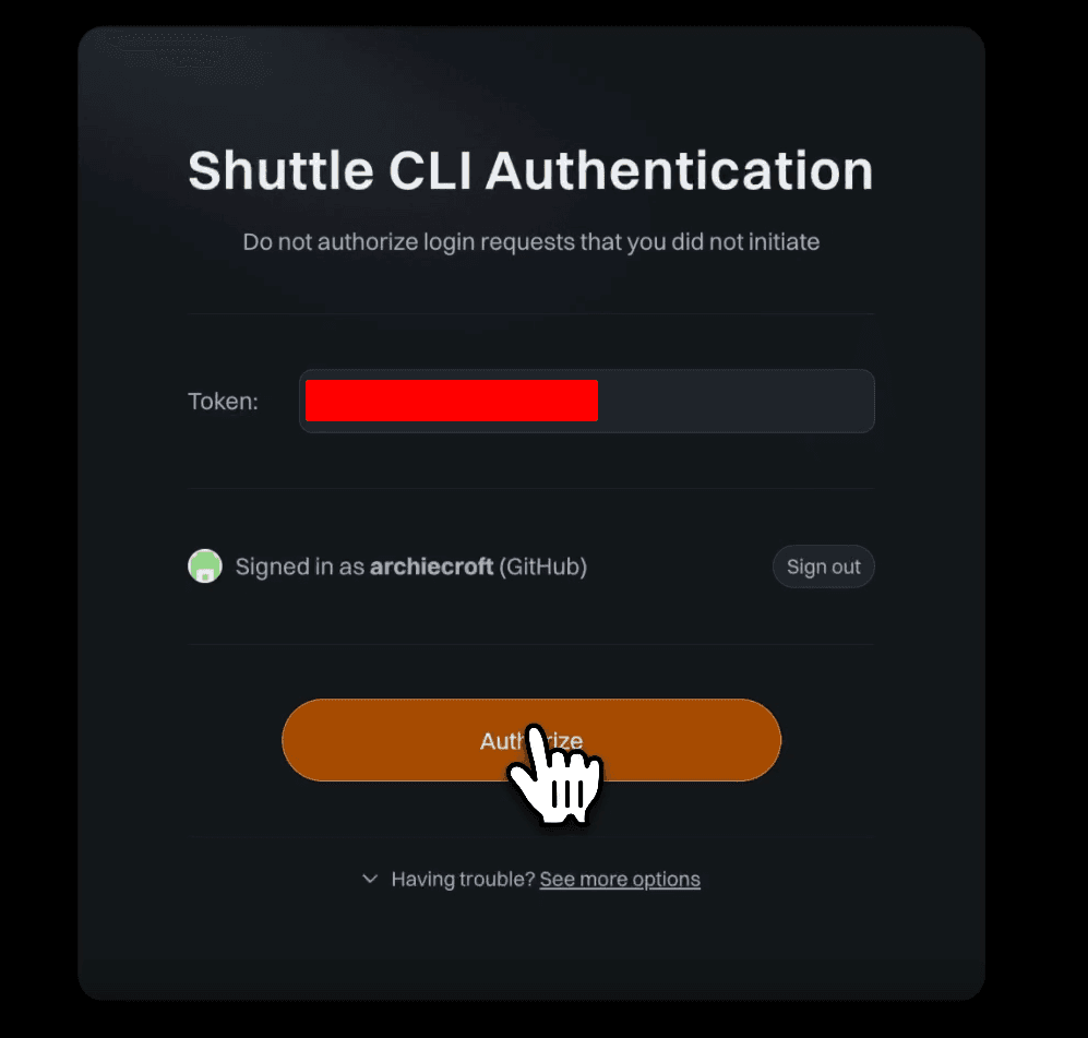 Shuttle Authorize Page
