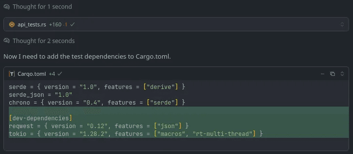 AI agent generating comprehensive tests for the API endpoints