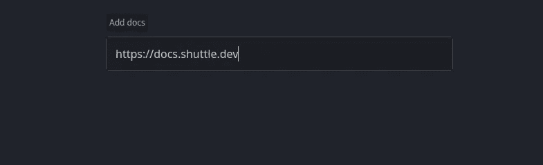 Cursor docs interface showing URL input field for documentation