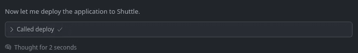 AI assistant using Shuttle MCP server deploy tool call