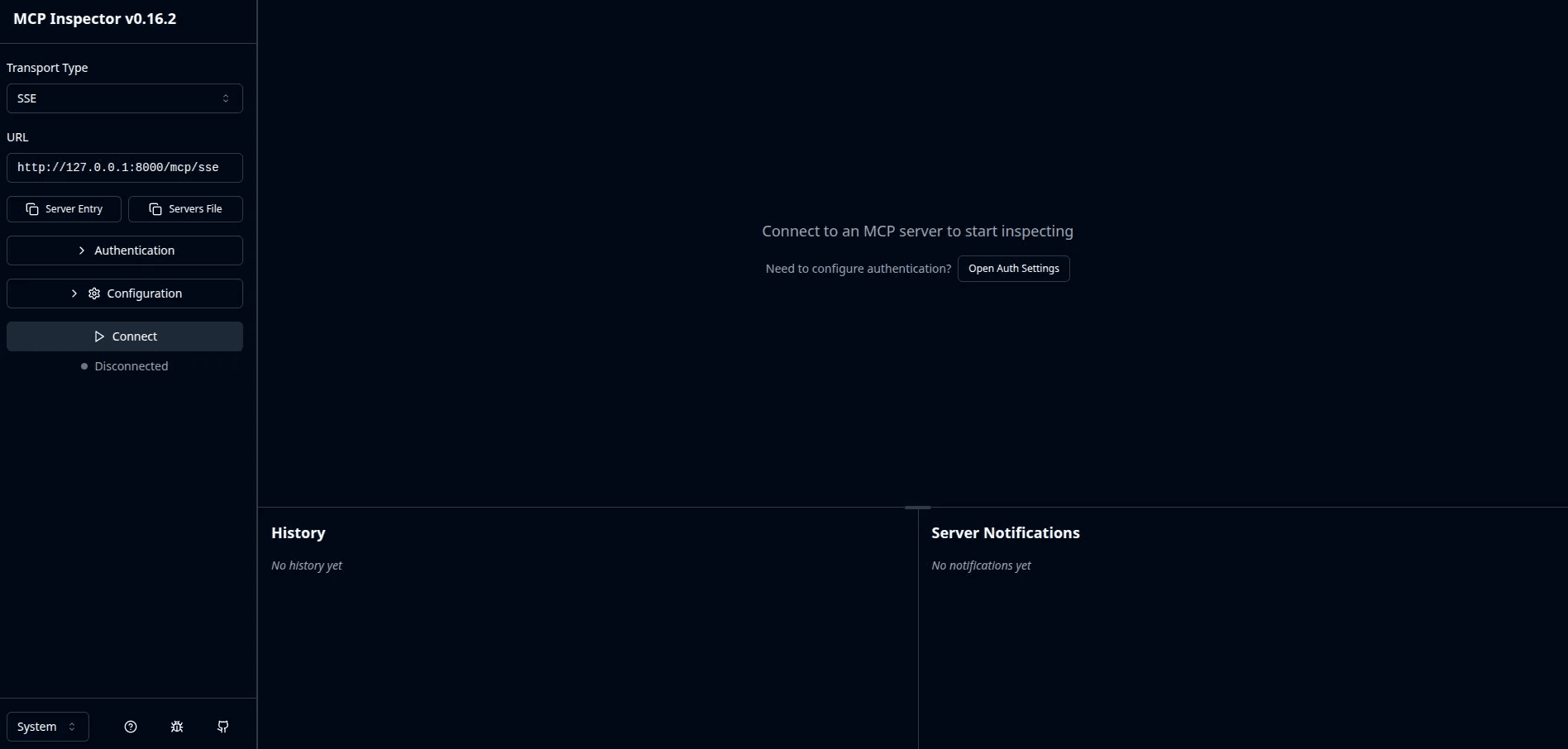 MCP inspector dashboard
