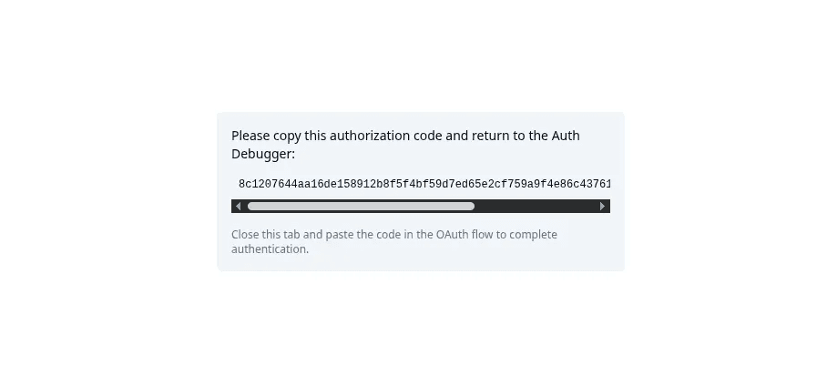MCP inspector displaying authorization code
