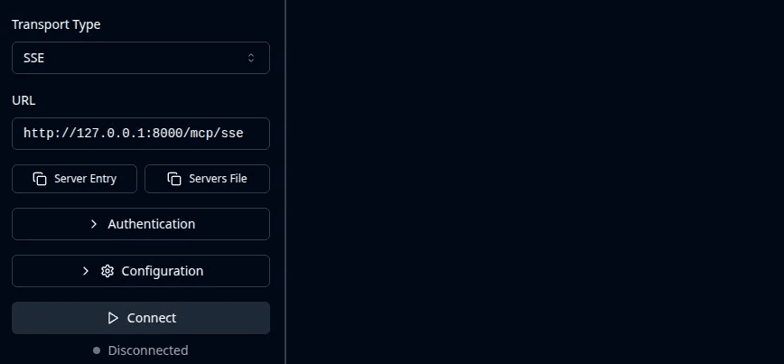 MCP inspector server URL