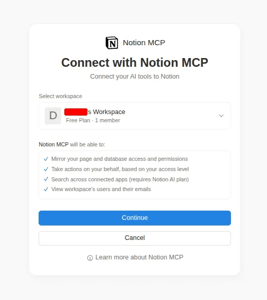 Notion authorize page