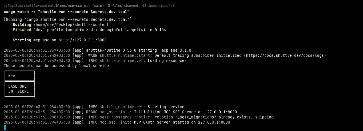 Shuttle Development server running