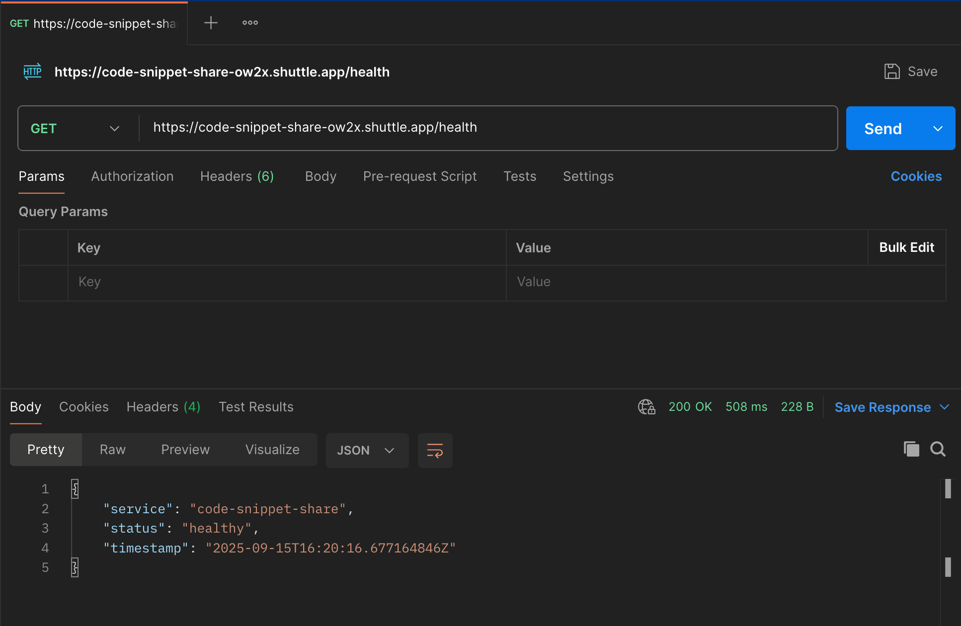 Click to expand image Postman request testing the health endpoint showing successful response