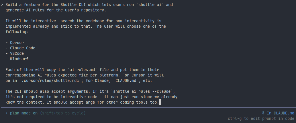 Click to expand image Entering the prompt in plan mode