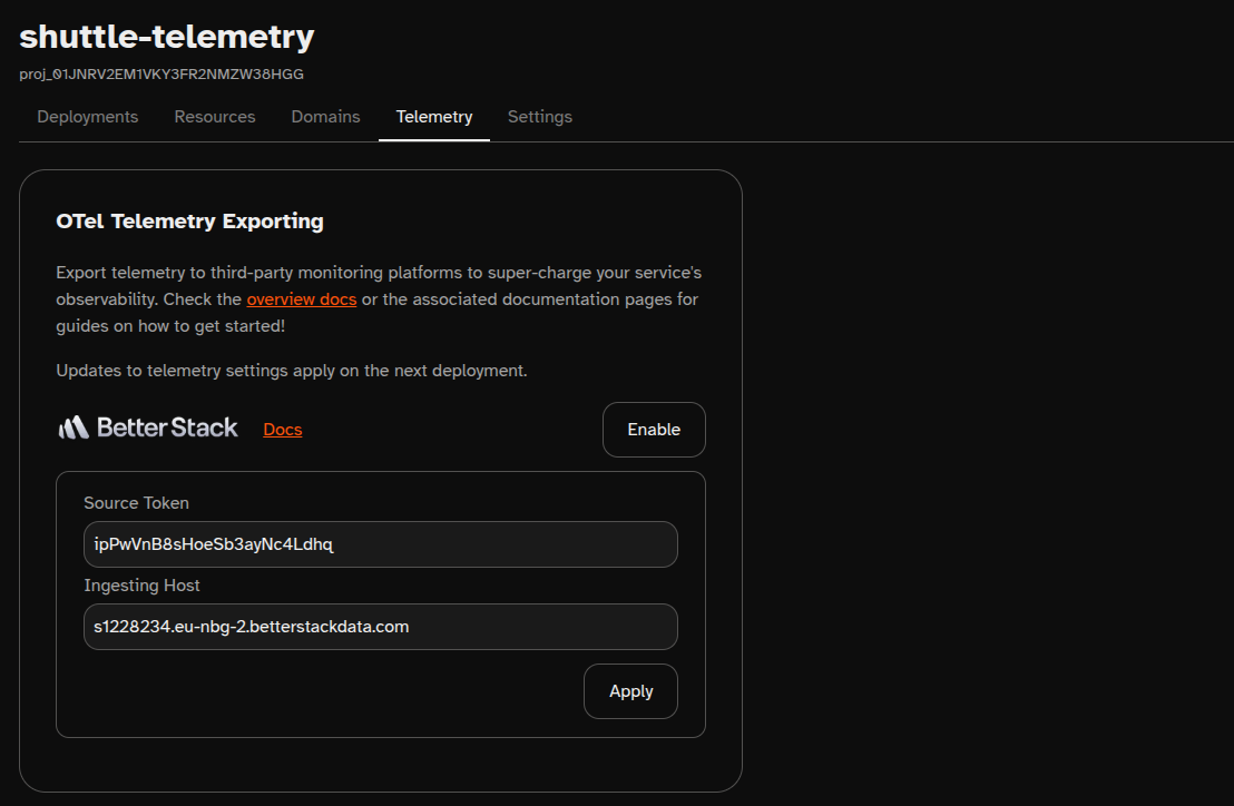 Shuttle Telemetry Enable