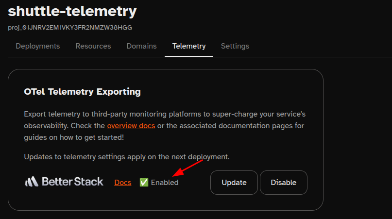 Shuttle Telemetry Enabled